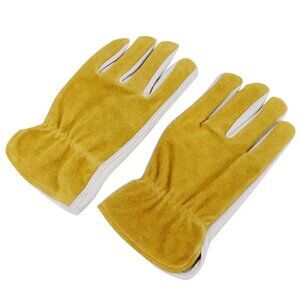 PAKNADA Cowhide Leather Work Gloves Yellow White Reinforced Durability Palm